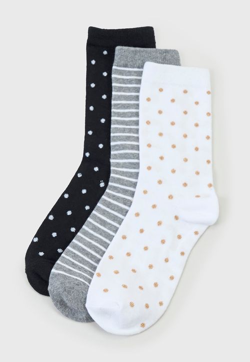 Calcetines Mujer Tripack Largos Mix Blanco/Negro/Gris