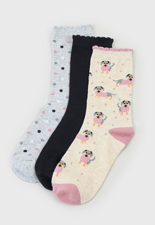 Calcetines Mujer Tripack Largos Mix Gris/Negro/Rosa