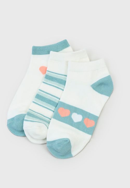 Calcetines Mujer Tripack Cortos Mix Blanco/Celeste