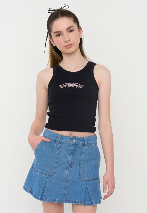 Polera Peto Niña Teen Rib Negro