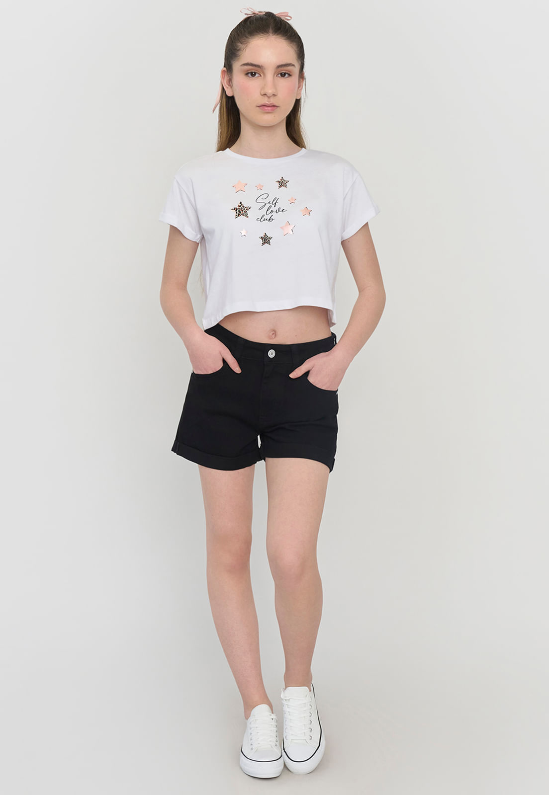 Short Niña Teen Denim Bolsillos Color Negro