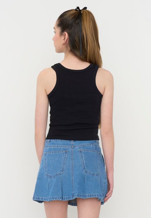 Polera Peto Niña Teen Rib Negro