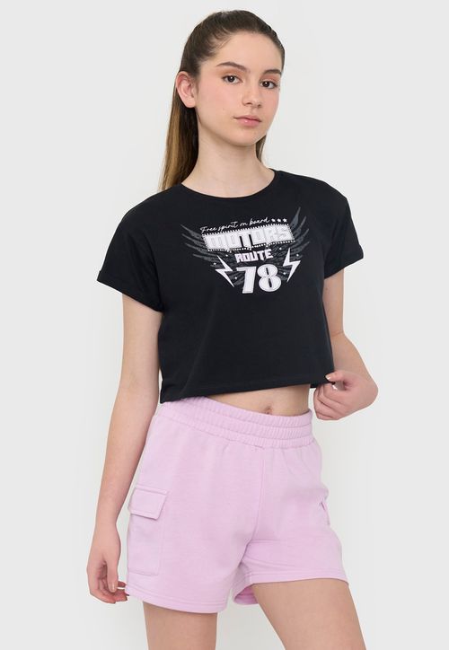 Polera Niña Teen Manga Corta Fun Negro
