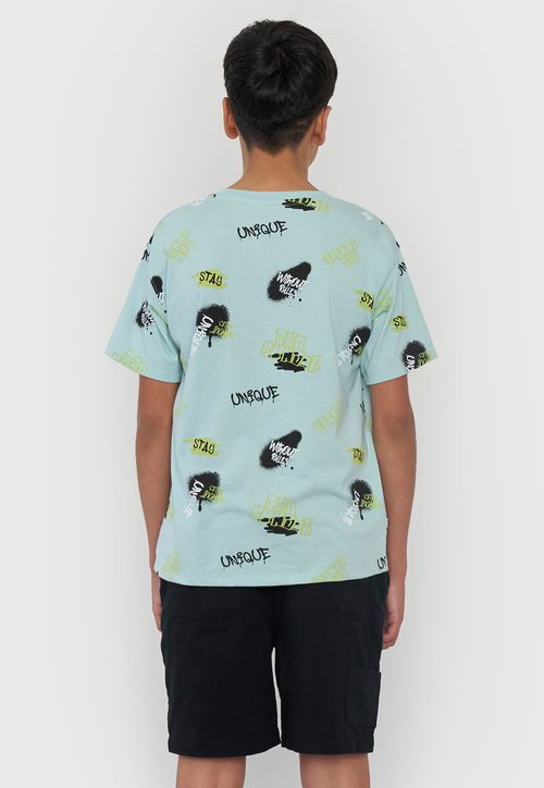 Polera Niño Teen Manga Corta Full Texto Aqua