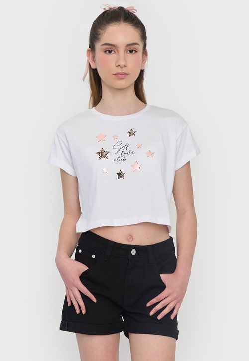 Polera Niña Teen Manga Corta Fun Blanco
