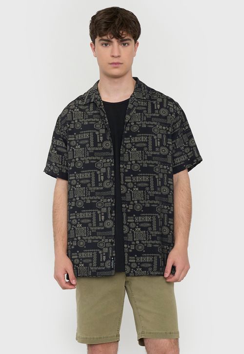 Guayabera Hombre Viscosa Poli Color Negra