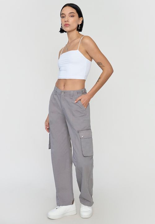 Pantalón Mujer Cargo Ajustable Verde Gris Claro
