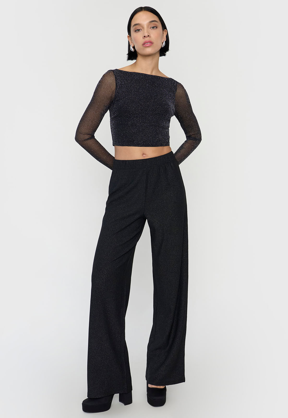 Calza Mujer Brillos Negro