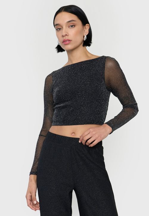 Polera Mujer Sin Espalda M/L Brillos Negro