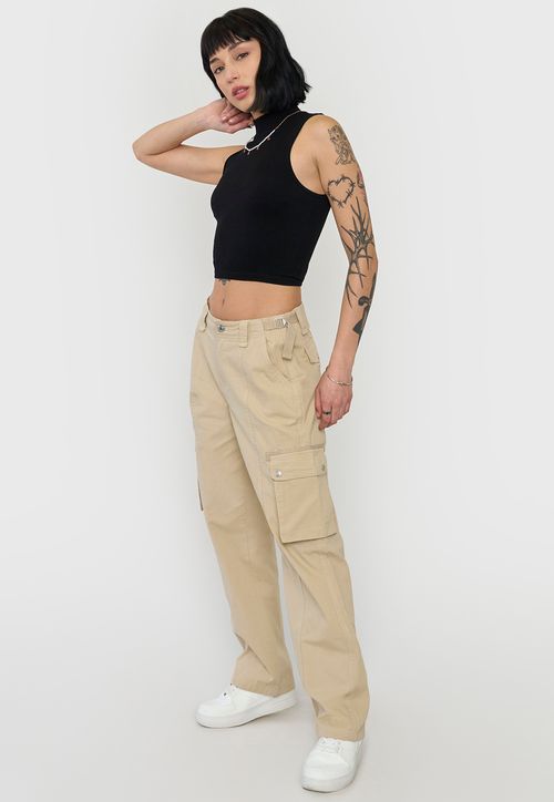 Pantalón Mujer Cargo Ajustable Verde Beige