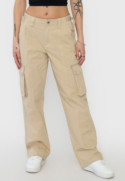 Pantalón Mujer Cargo Ajustable Verde Beige