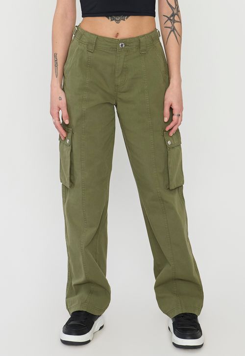 Pantalón Mujer Cargo Ajustable Verde Oliva