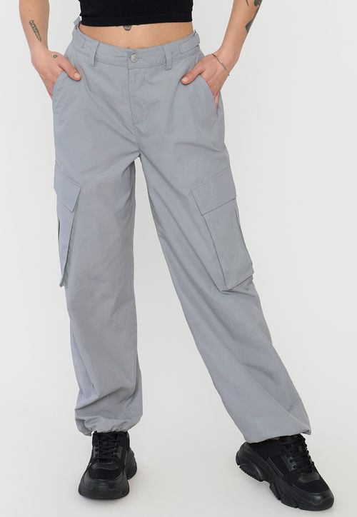 Pantalón Mujer Parachute Cargo Gris Ajustable
