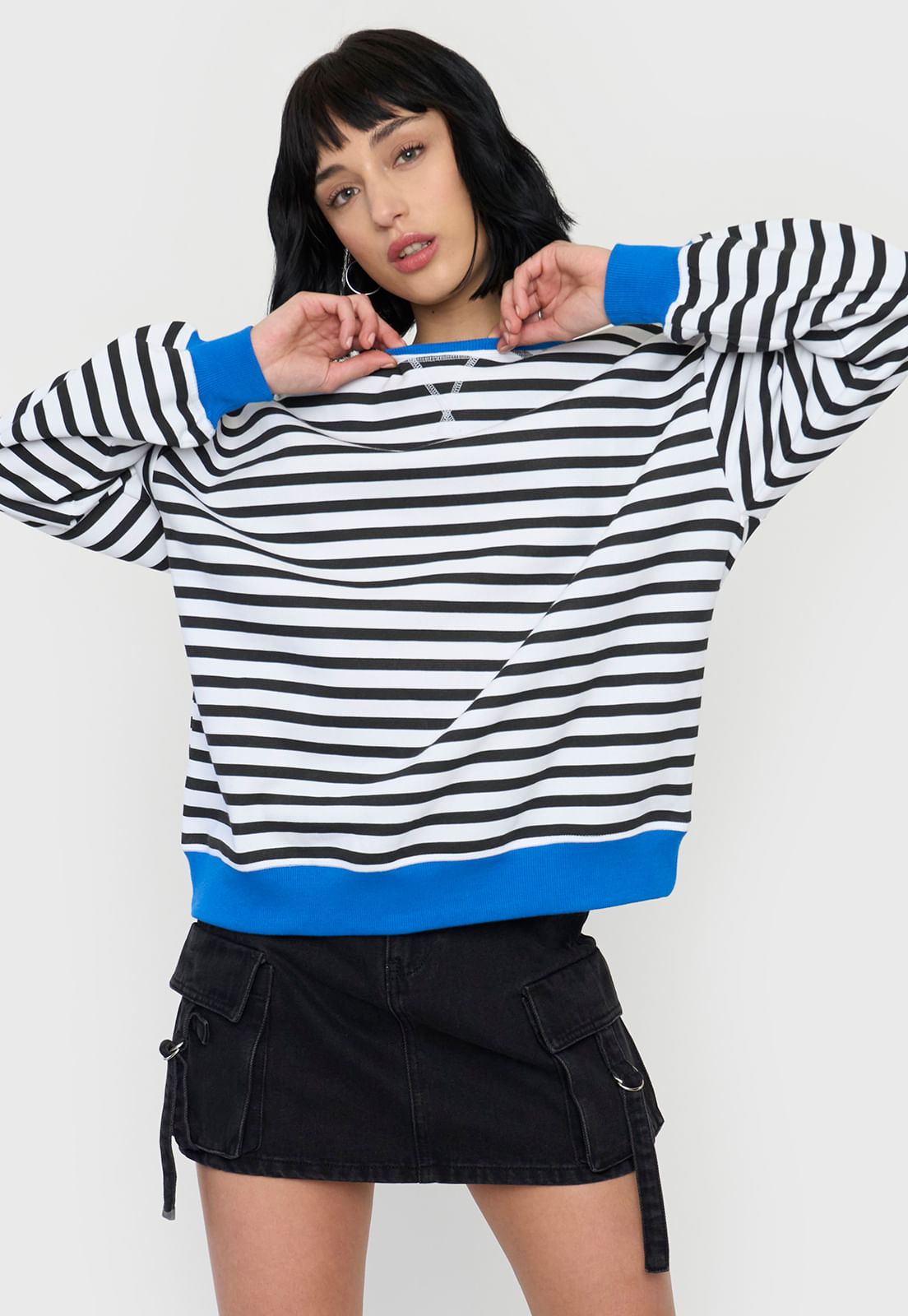 Polerón Mujer Oversize Líneas Negro