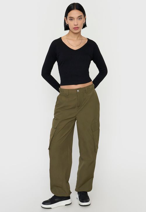 Pantalón Mujer Parachute Cargo Ajustable Verde