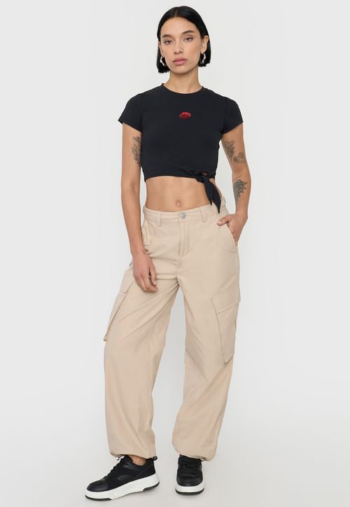 Pantalón Mujer Parachute Cargo Beige Ajustable