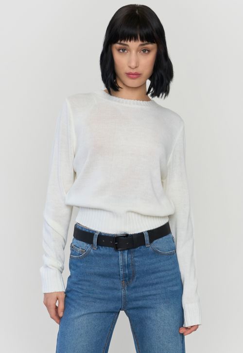 Sweater Mujer Básico Cuello Redondo Ecru