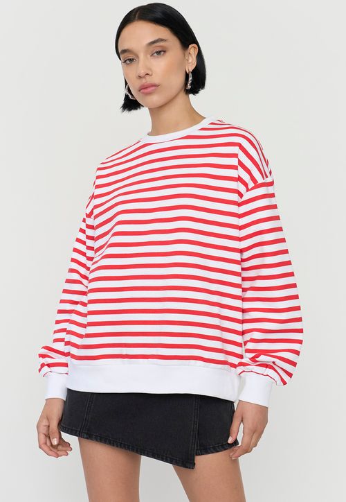 Polerón Mujer Oversize Líneas Rojo