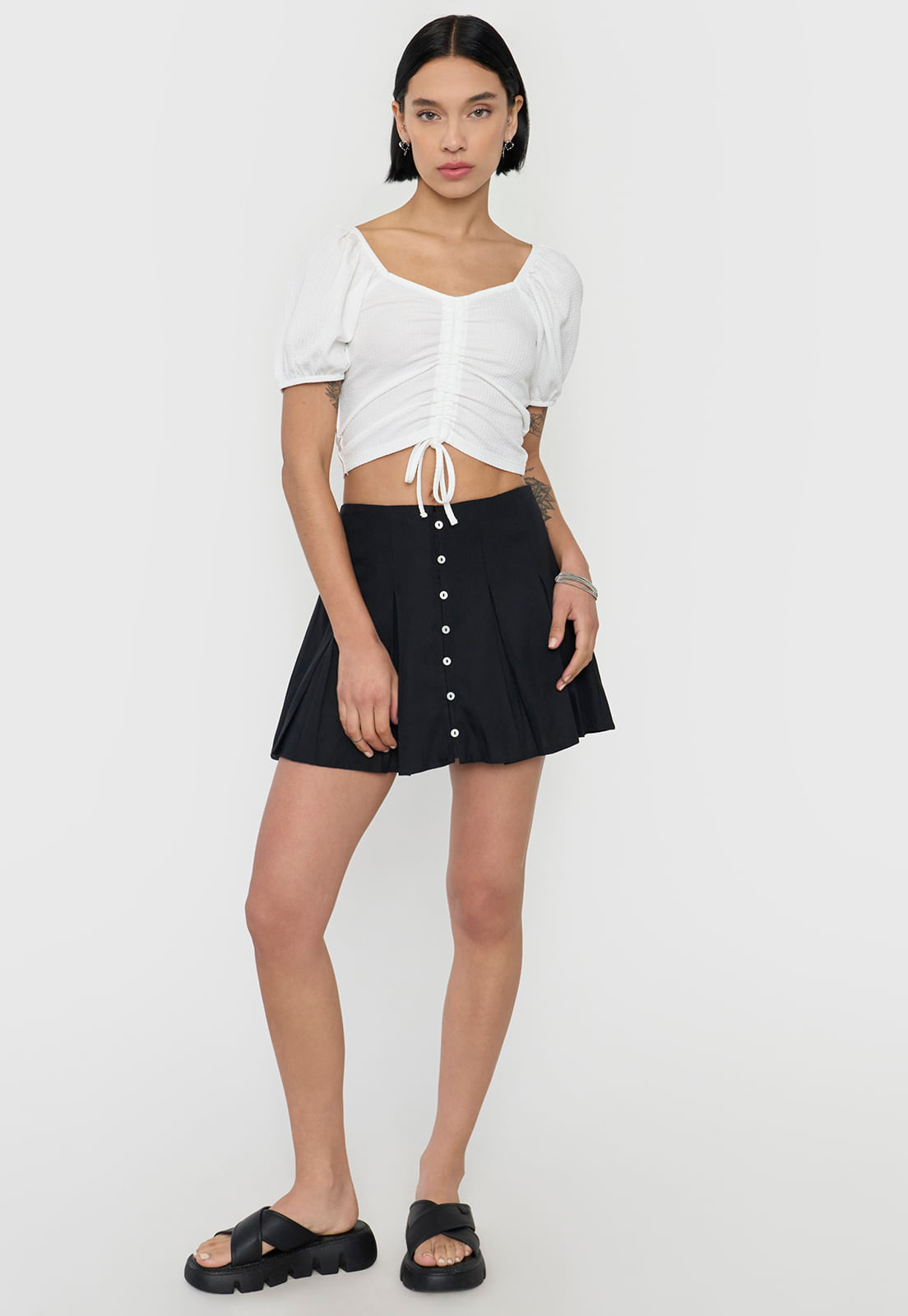 Falda Mujer Short Tableado Negro