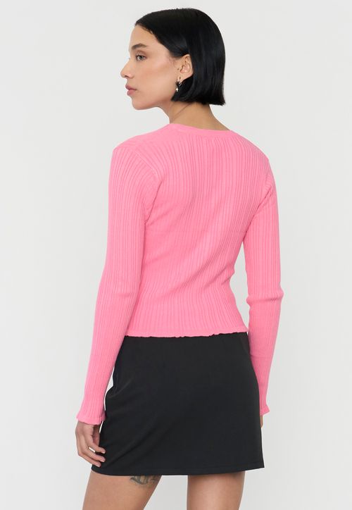 Sweater Mujer Cárdigan Botones Palo Rosa