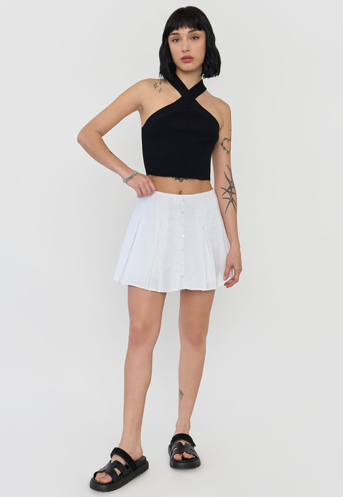 Falda Mujer Short Tableado Ecru