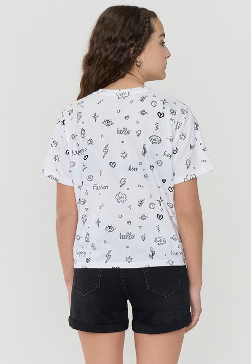 Polera Niña Teen Manga Corta Full Blanco
