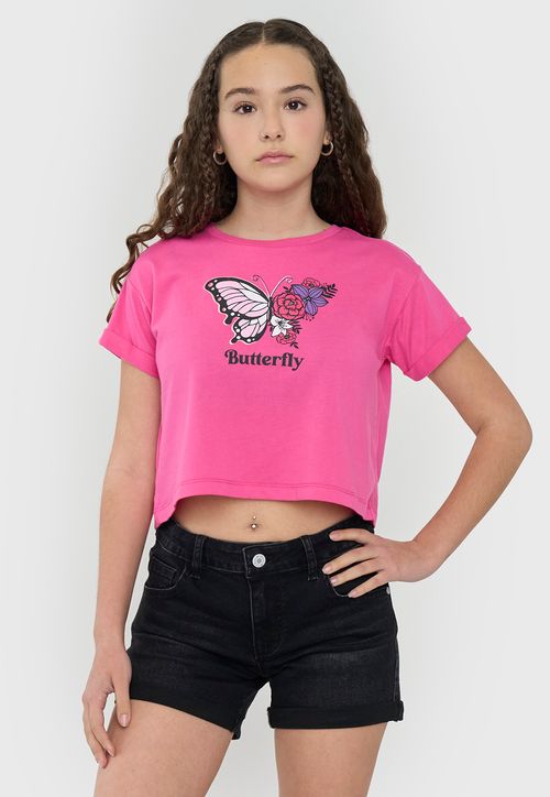Polera Niña Teen Manga Corta Fun Fucsia
