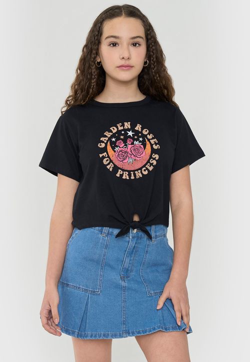 Polera Niña Teen Manga Corta Fun Nudo Negro