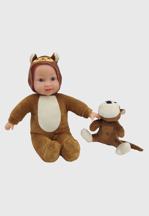 Muñeca Bebé Con Disfraz + Peluche Color Aleatorio