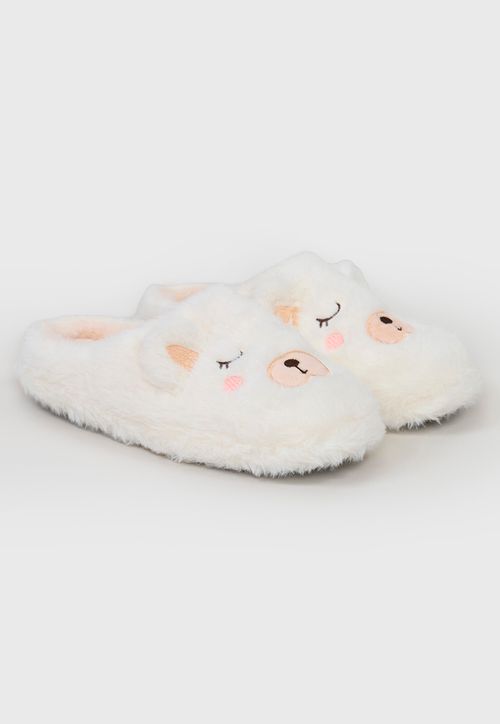 Pantuflas Mujer Oso Ecru