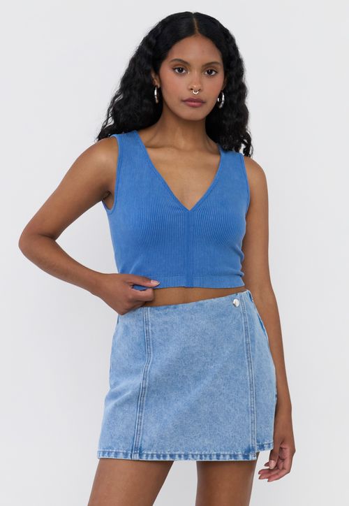 Peto Mujer Lavado Cuello V Azul Eléctrico