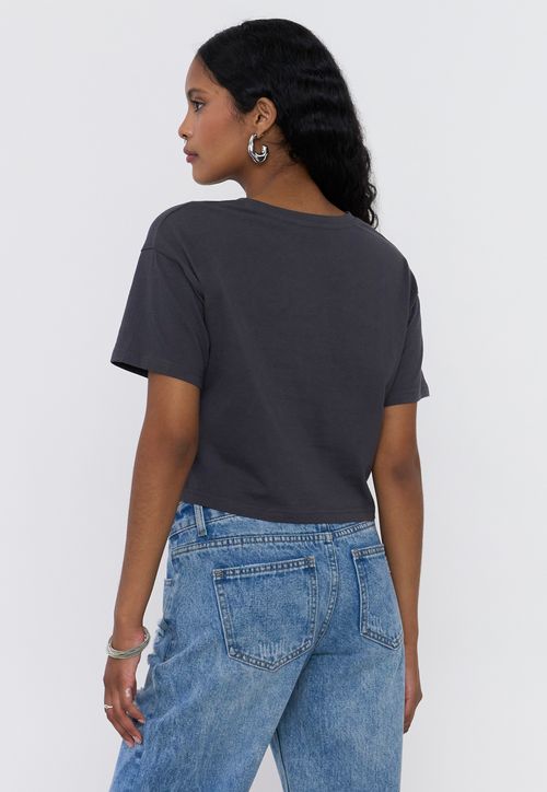 Polera Mujer Fun Manga Corta Gris Oscuro Crop