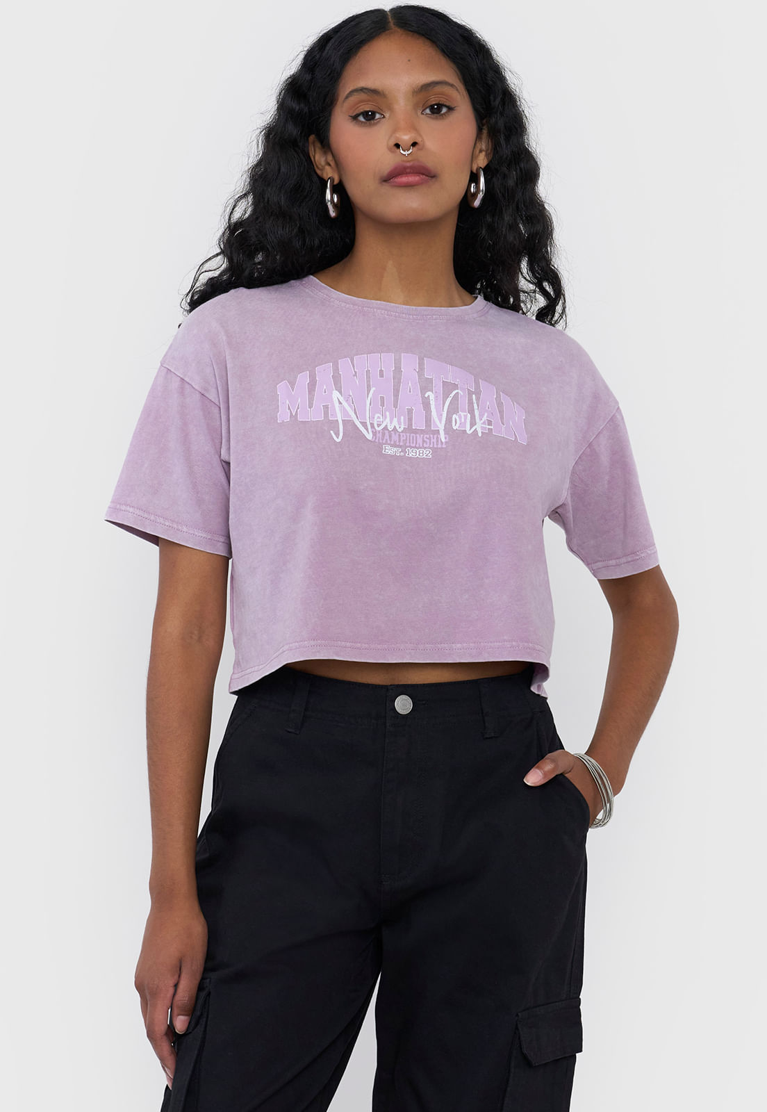 Polera Mujer Fun Manga Corta Crop Malva