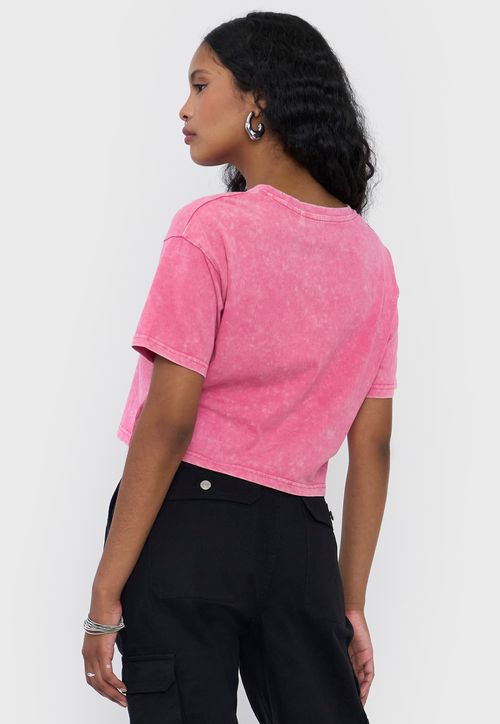 Polera Mujer Fun Manga Corta Fucsia Crop