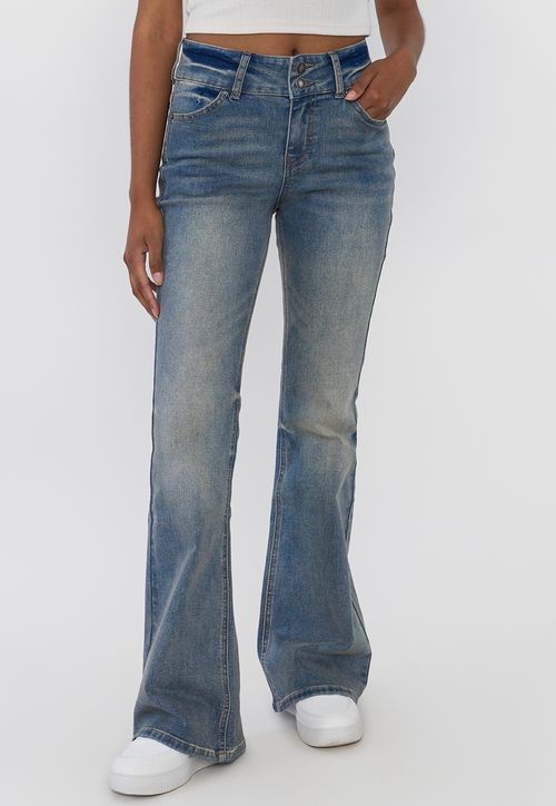Jeans Mujer Flare Fit 2 Botones Azul Medio