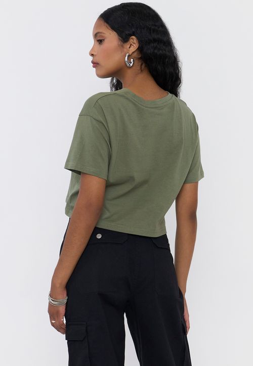 Polera Mujer Fun Manga Corta Crop Verde Oliva