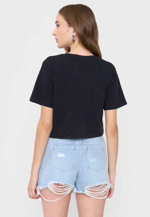 Polera Mujer Crop Print Fun Manga Corta Negro