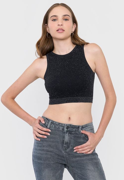Peto Mujer Sin Mangas Brillos Negro