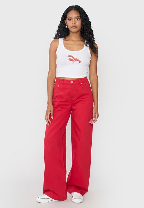 Jeans Mujer Wide Leg Fit Rojo