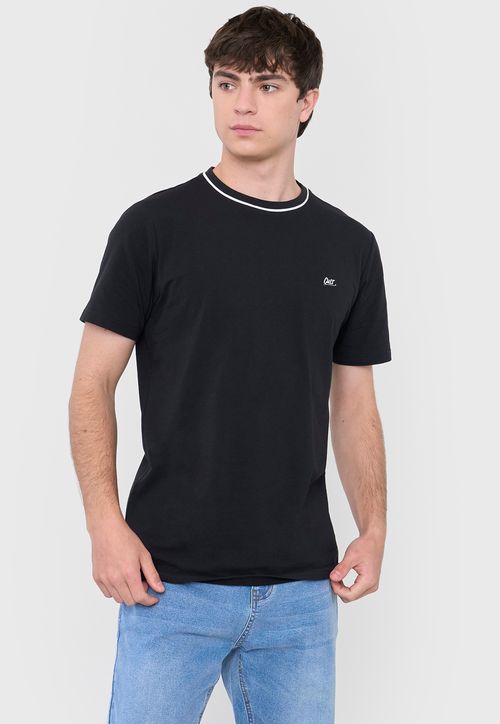 Polera Hombre Slim Detalle Cuello Negro