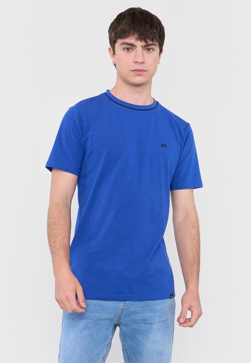 Polera Hombre Slim Detalle Cuello Azul
