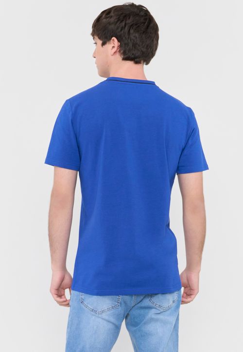 Polera Hombre Slim Detalle Cuello Azul