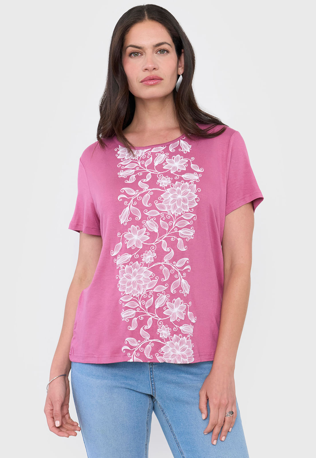 Polera Mujer Print Boho Rosado