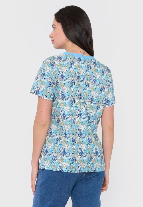 Polera Mujer Aplicación Macramé Turquesa Tropical