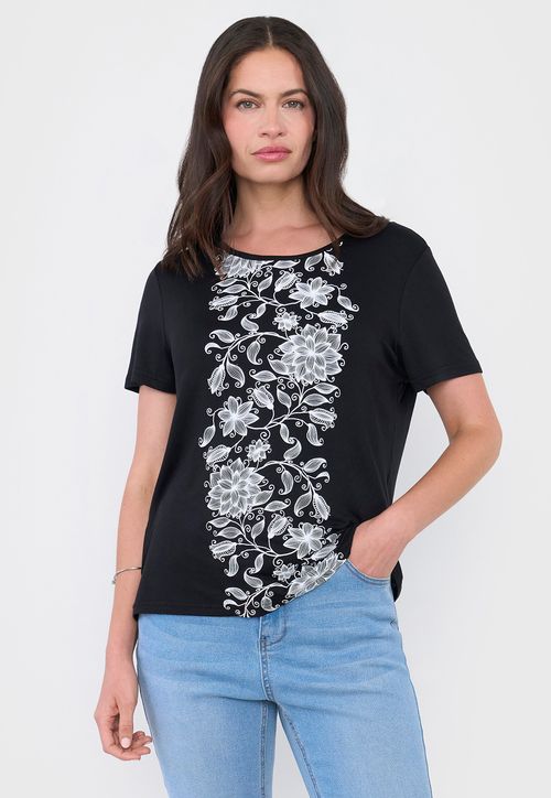 Polera Mujer Print Boho Negro