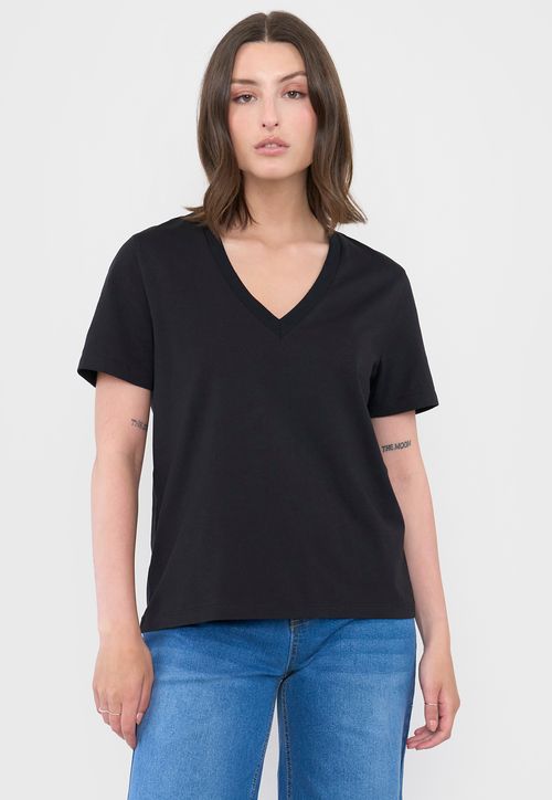 Polera Mujer V-Neck Esencial Negro