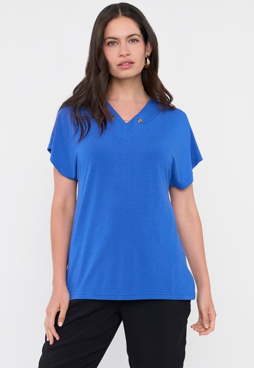 Polera Mujer Escote Azul