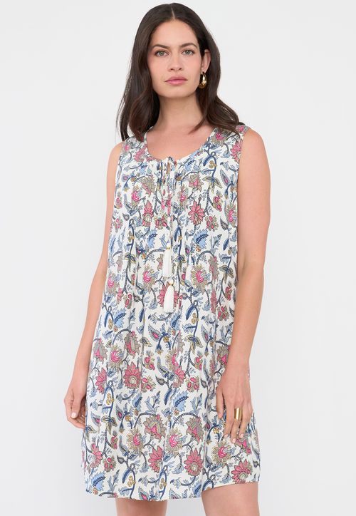 Vestido Mujer Corto Amarras Ecru