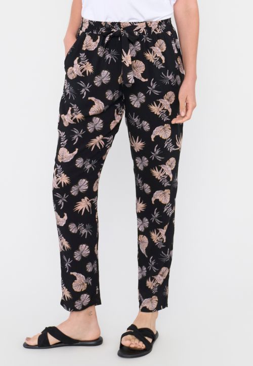 Pantalón Mujer Lazo Print Hojas Negro