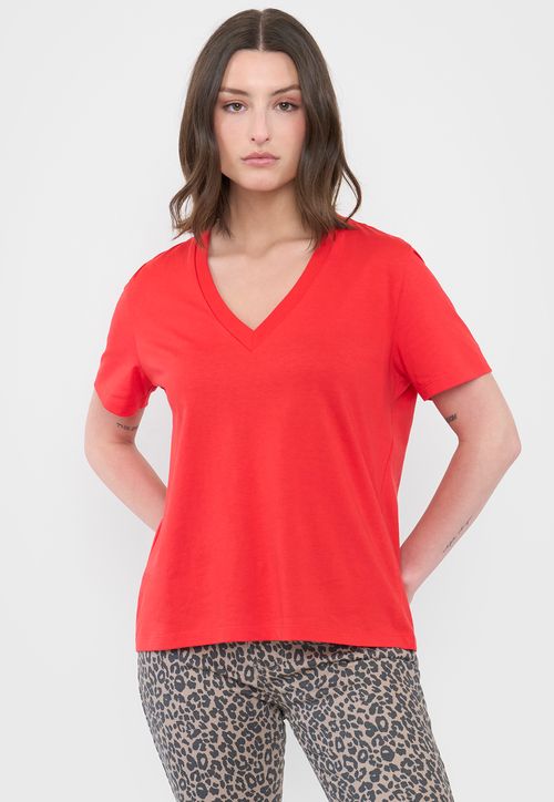 Polera Mujer V-Neck Esencial Rojo